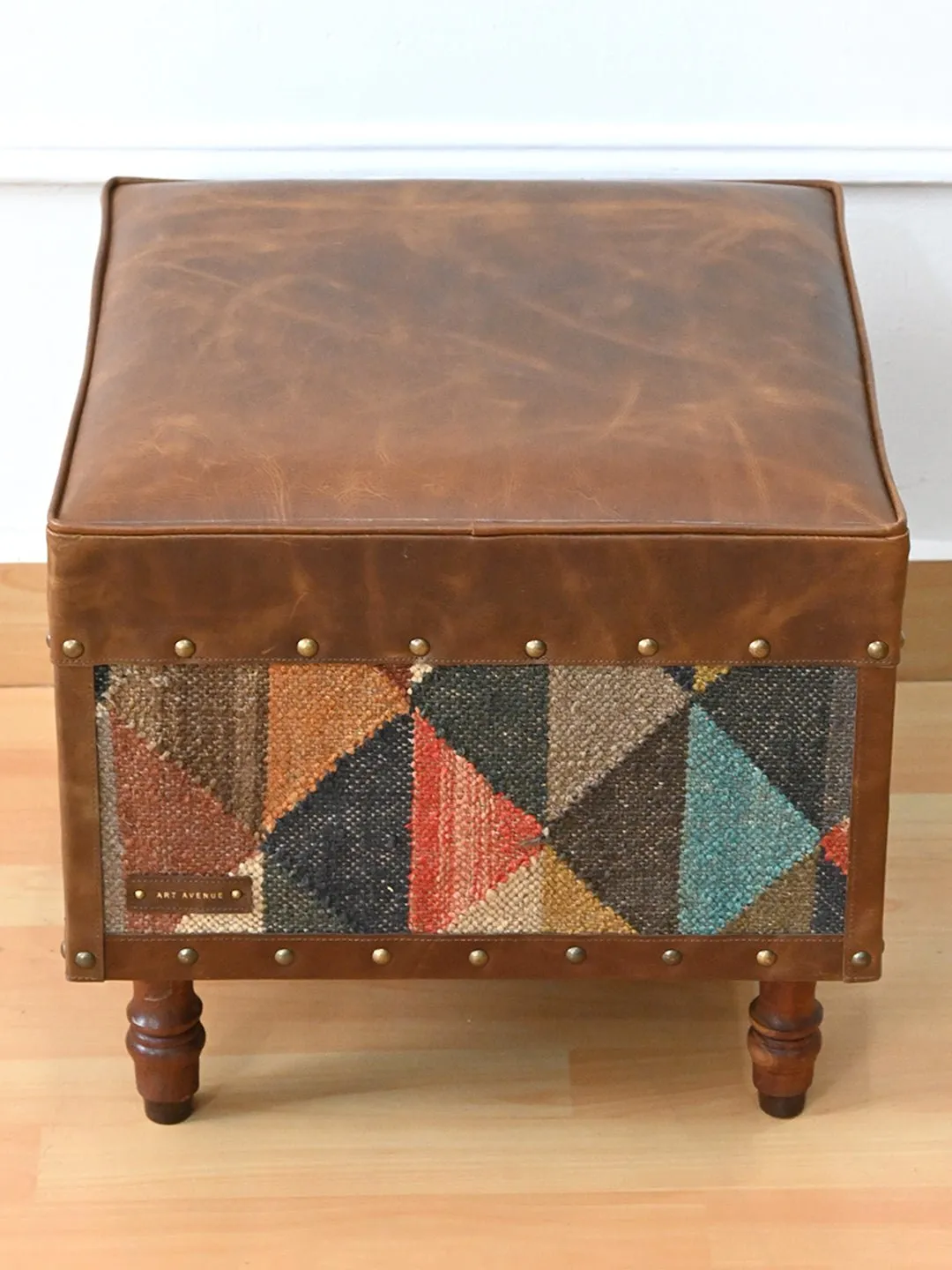 ESTELLE - KILIM & LEATHER OTTOMAN