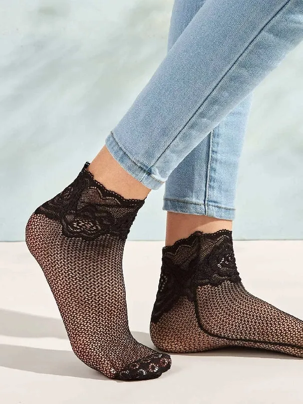 Floral Fishnet Socks