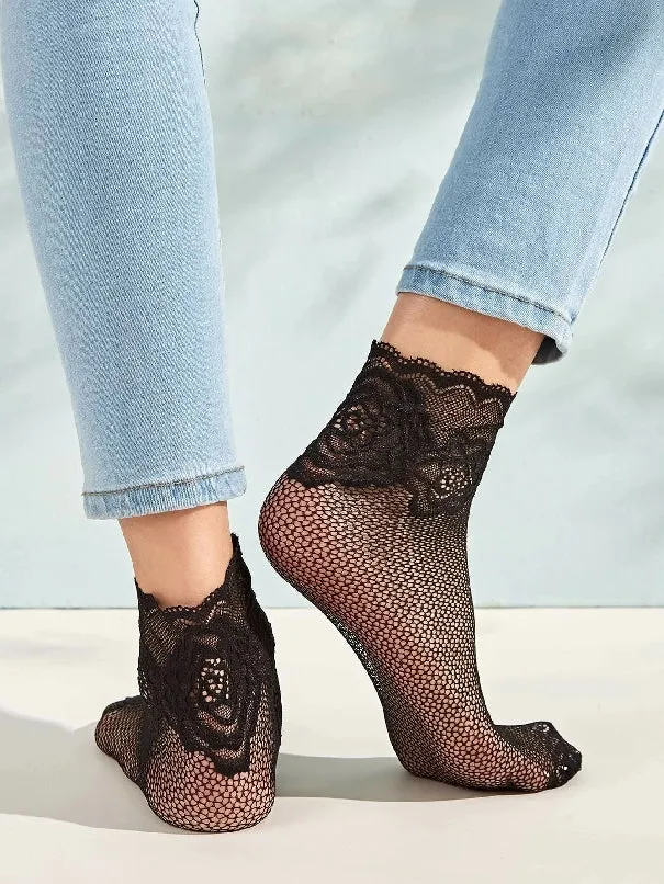 Floral Fishnet Socks