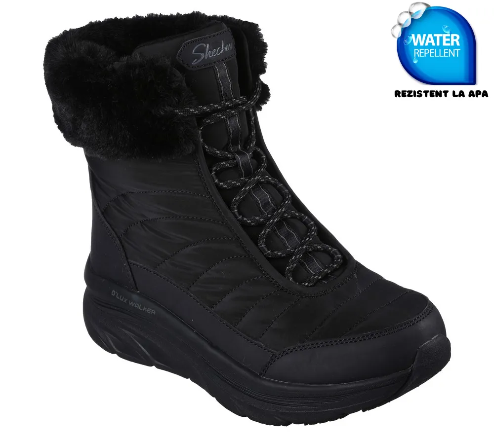 Ghete sport, dama, SKECHERS WATER REPELLENT D'Lux Walker Winter, 167388-BBK negru, textil