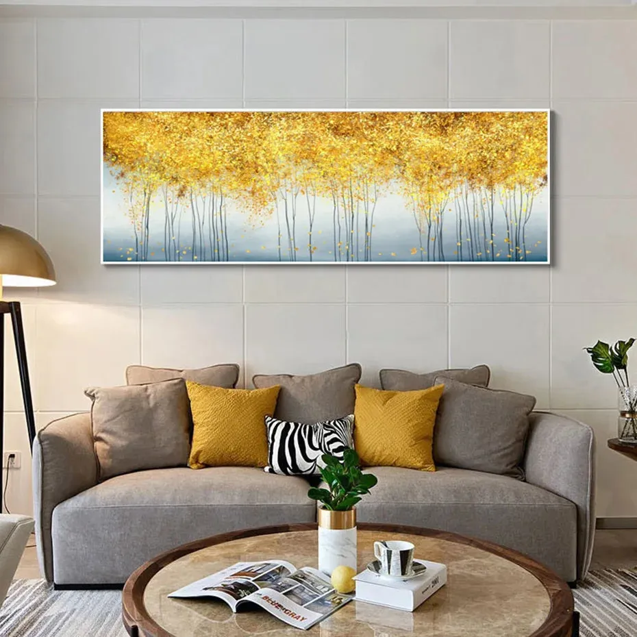 Golden Canopy Panoramic Autumn Whisper Abstract Wall Art Wide Format Fine Art Canvas Print Picture For Above The Sofa Above The Bed