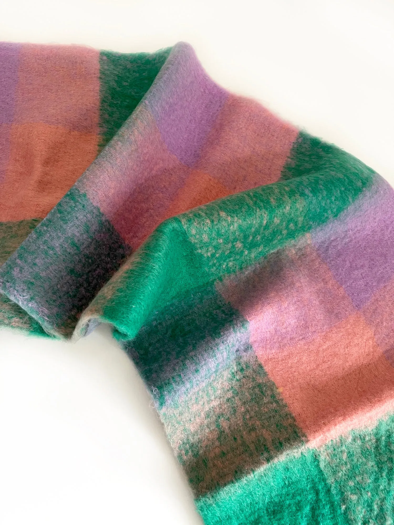 GREEN CHECKED WOOL RAINBOW BLANKET SCARF OVERSIZED WINTER SHAWL WRAP