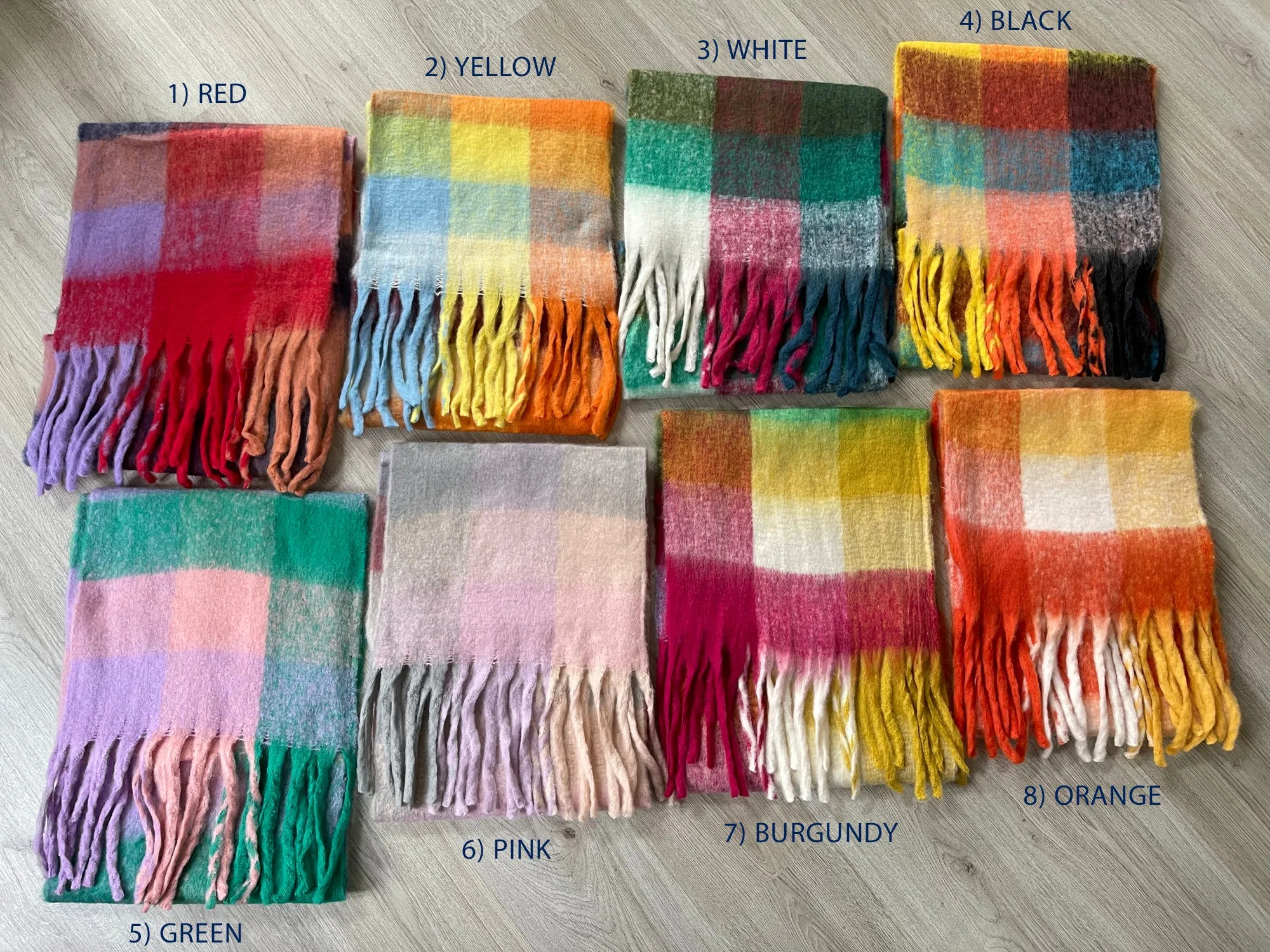 GREEN CHECKED WOOL RAINBOW BLANKET SCARF OVERSIZED WINTER SHAWL WRAP