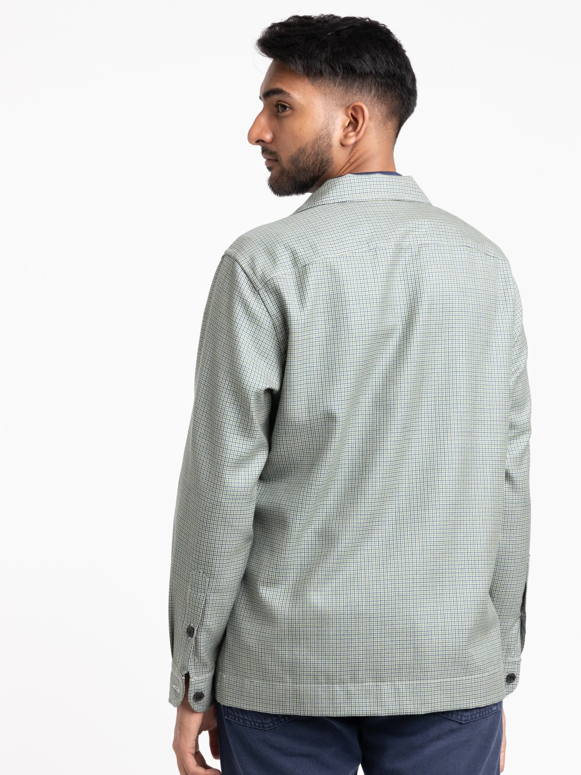 Green Wool-Silk Houndstooth Overshirt