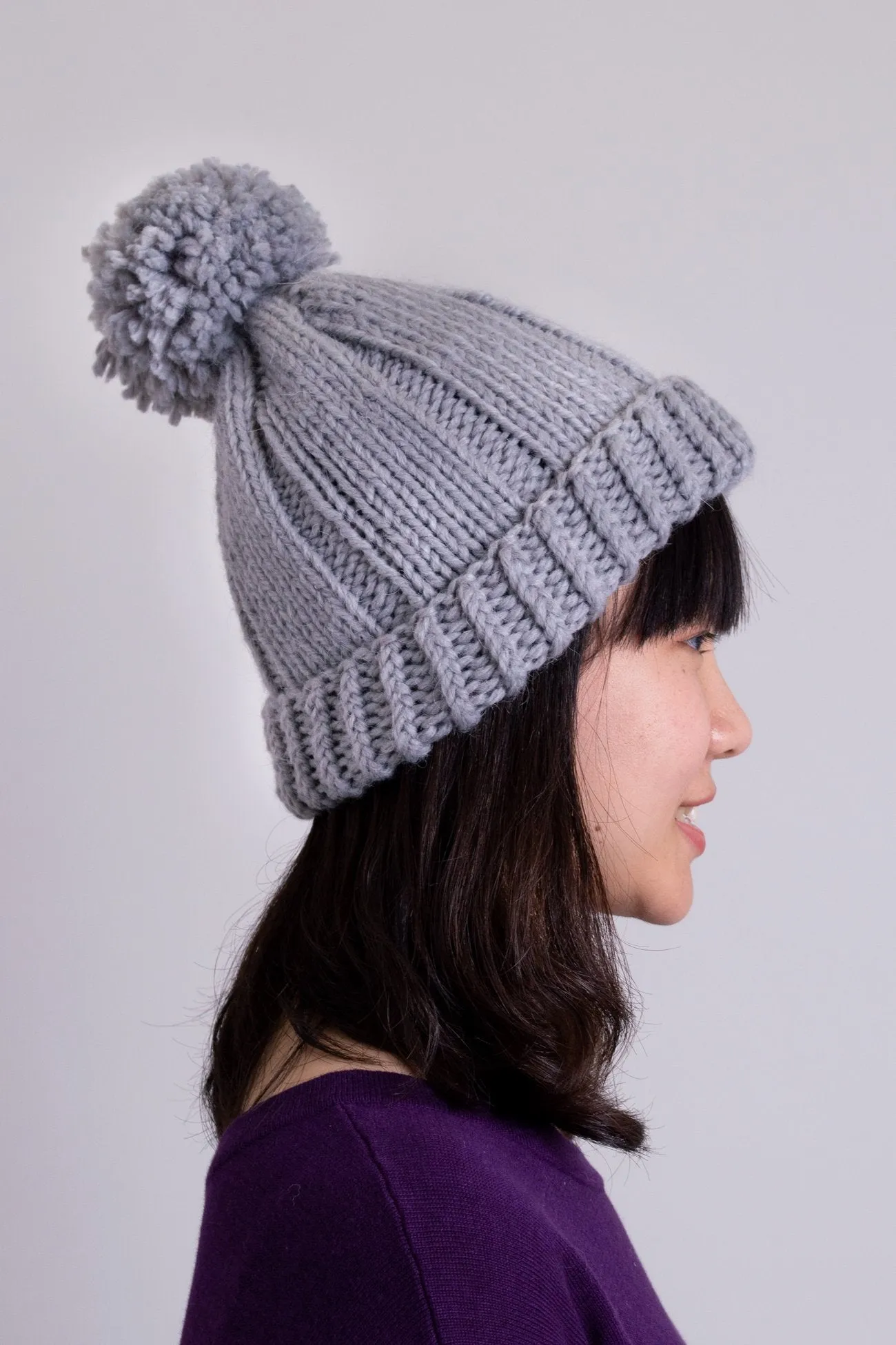 Hand Knit Toque, Grey, Wool