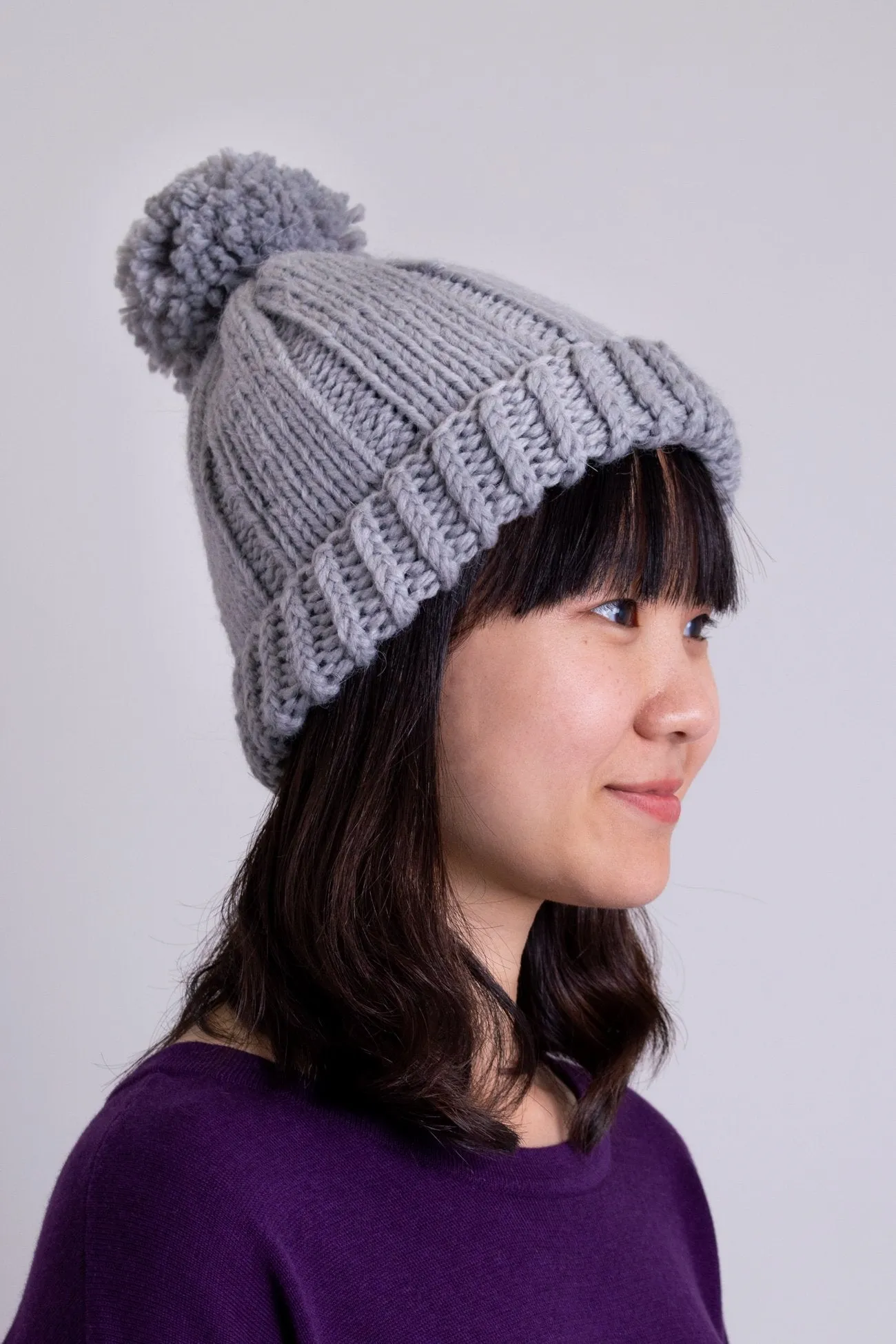 Hand Knit Toque, Grey, Wool