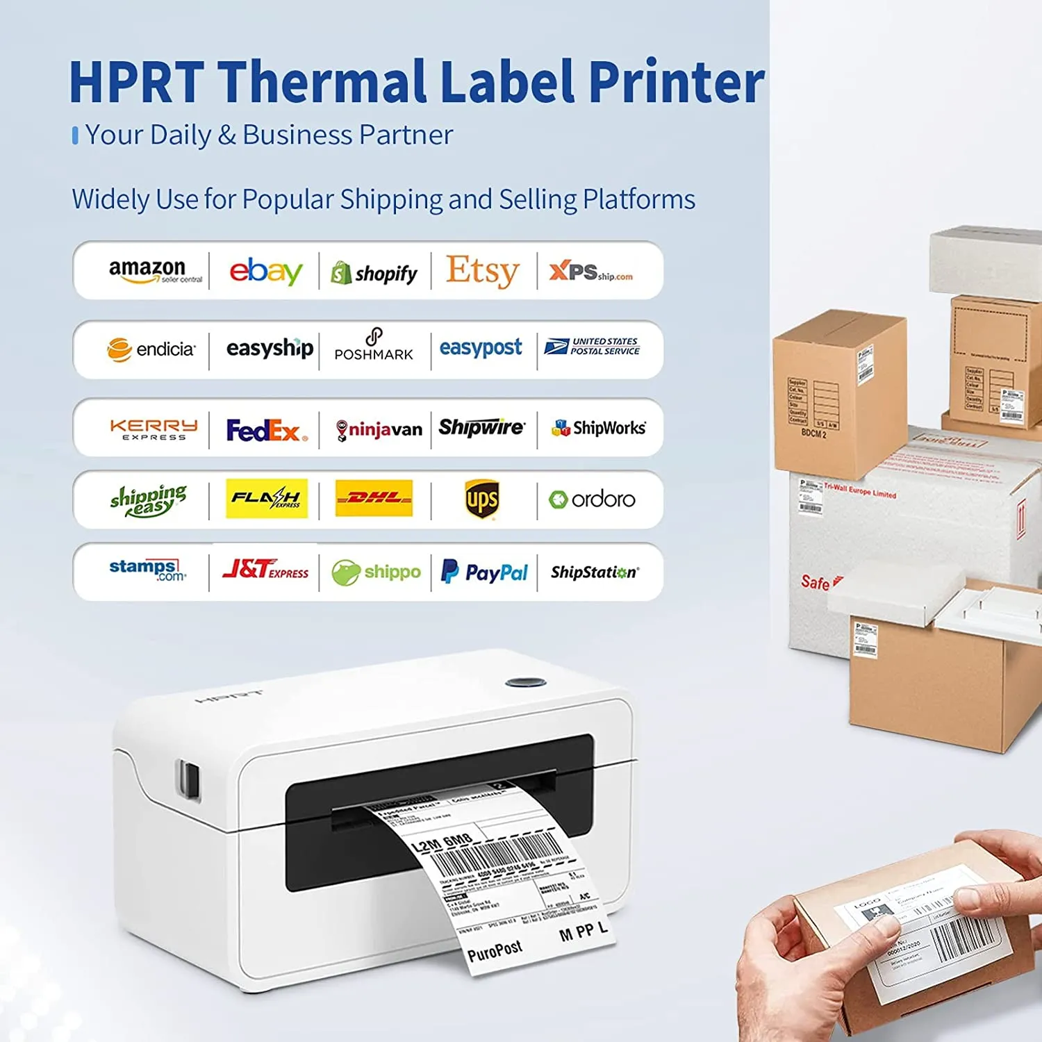 HPRT Thermal Shipping Label Printer With Complementary Dispenser