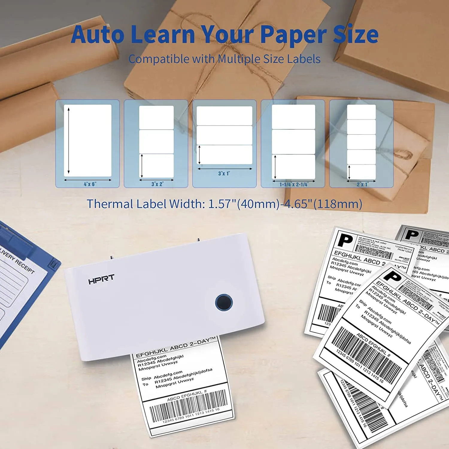 HPRT Thermal Shipping Label Printer With Complementary Dispenser