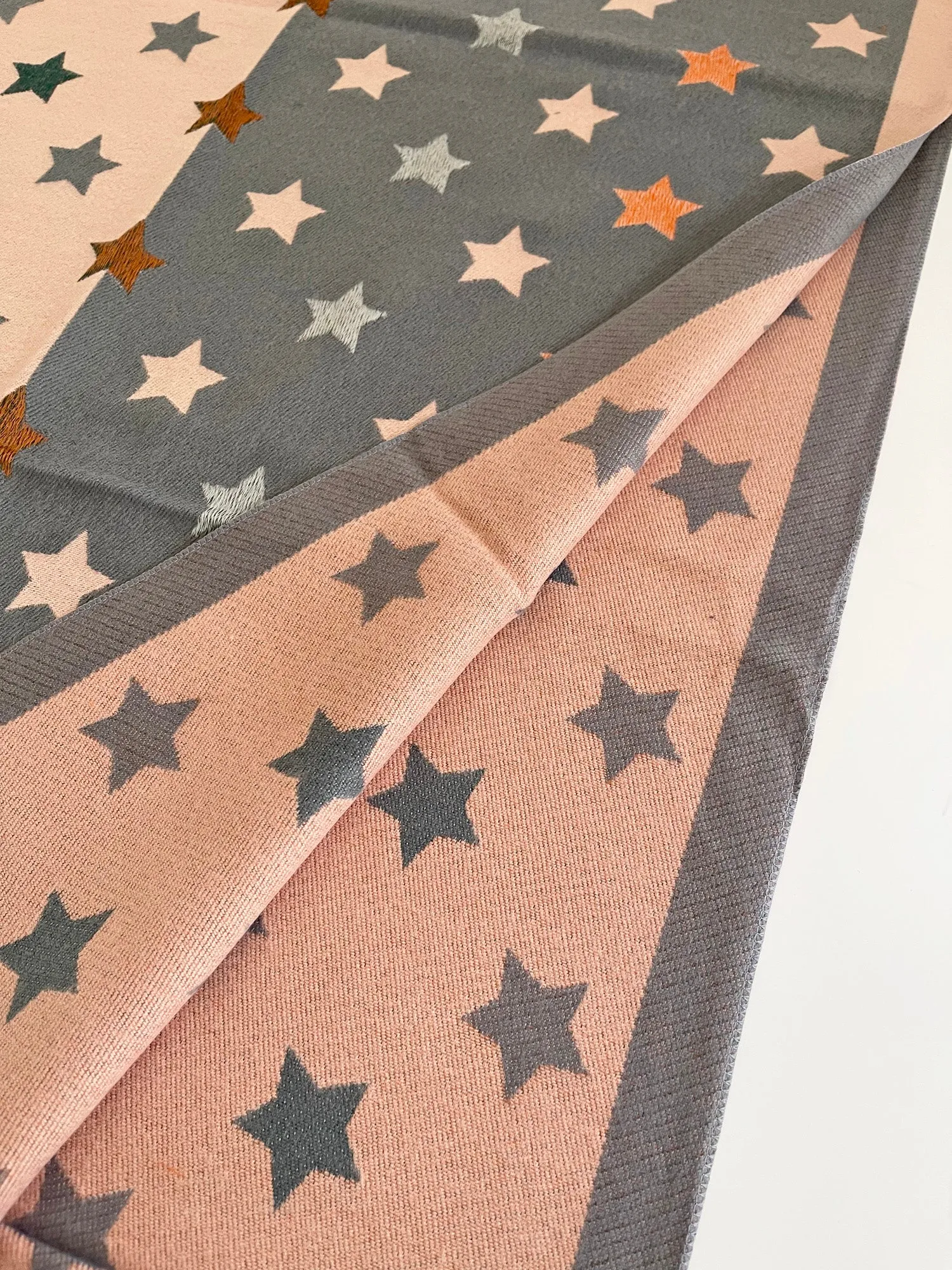 LARGE BLUSH PINK WOOL STAR PRINT REVERSIBLE WINTER SHAWL BLANKET SCARF