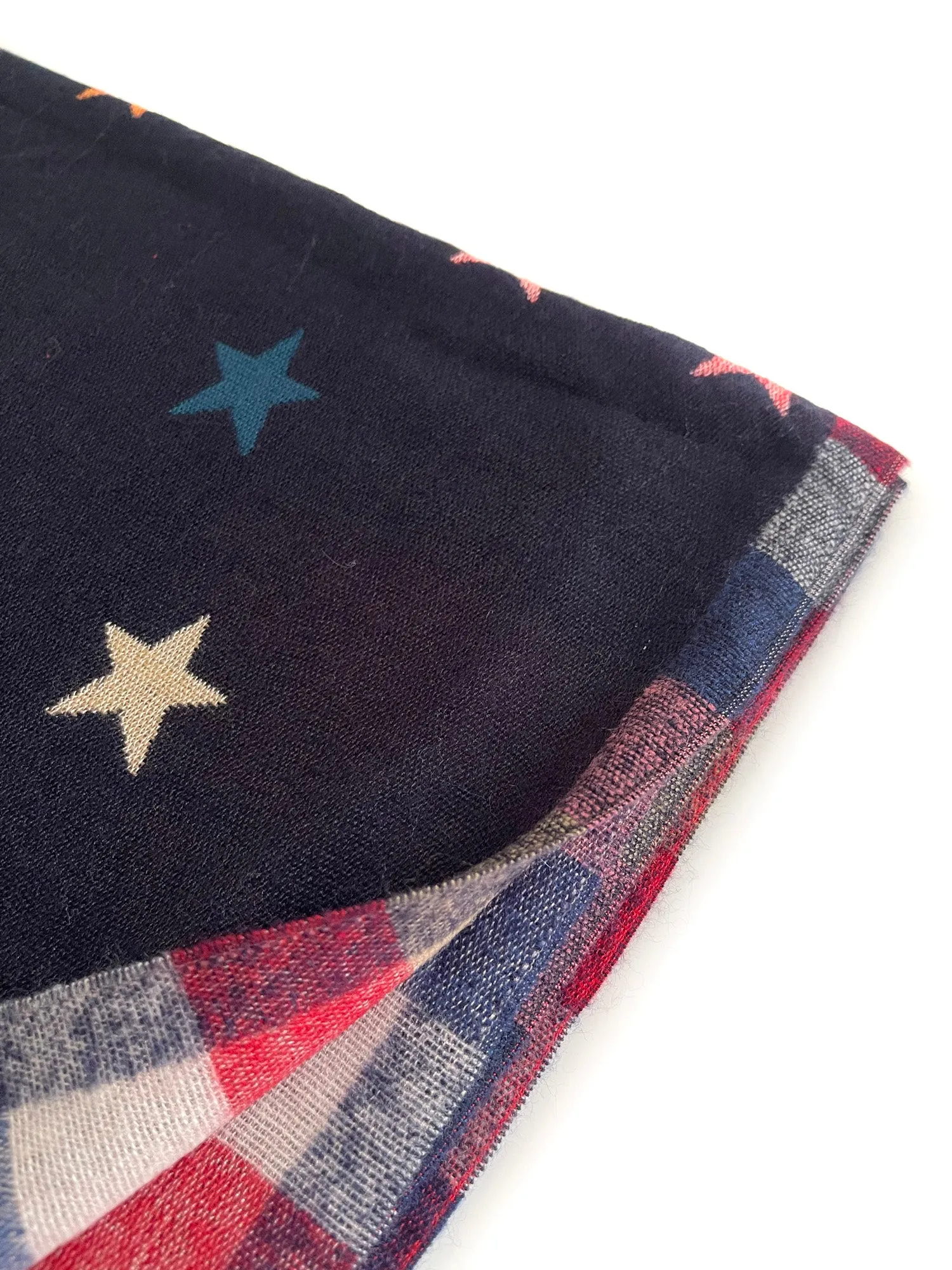 LARGE NAVY BLUE STAR PRINT REVERSIBLE WINTER SHAWL BLANKET SCARF