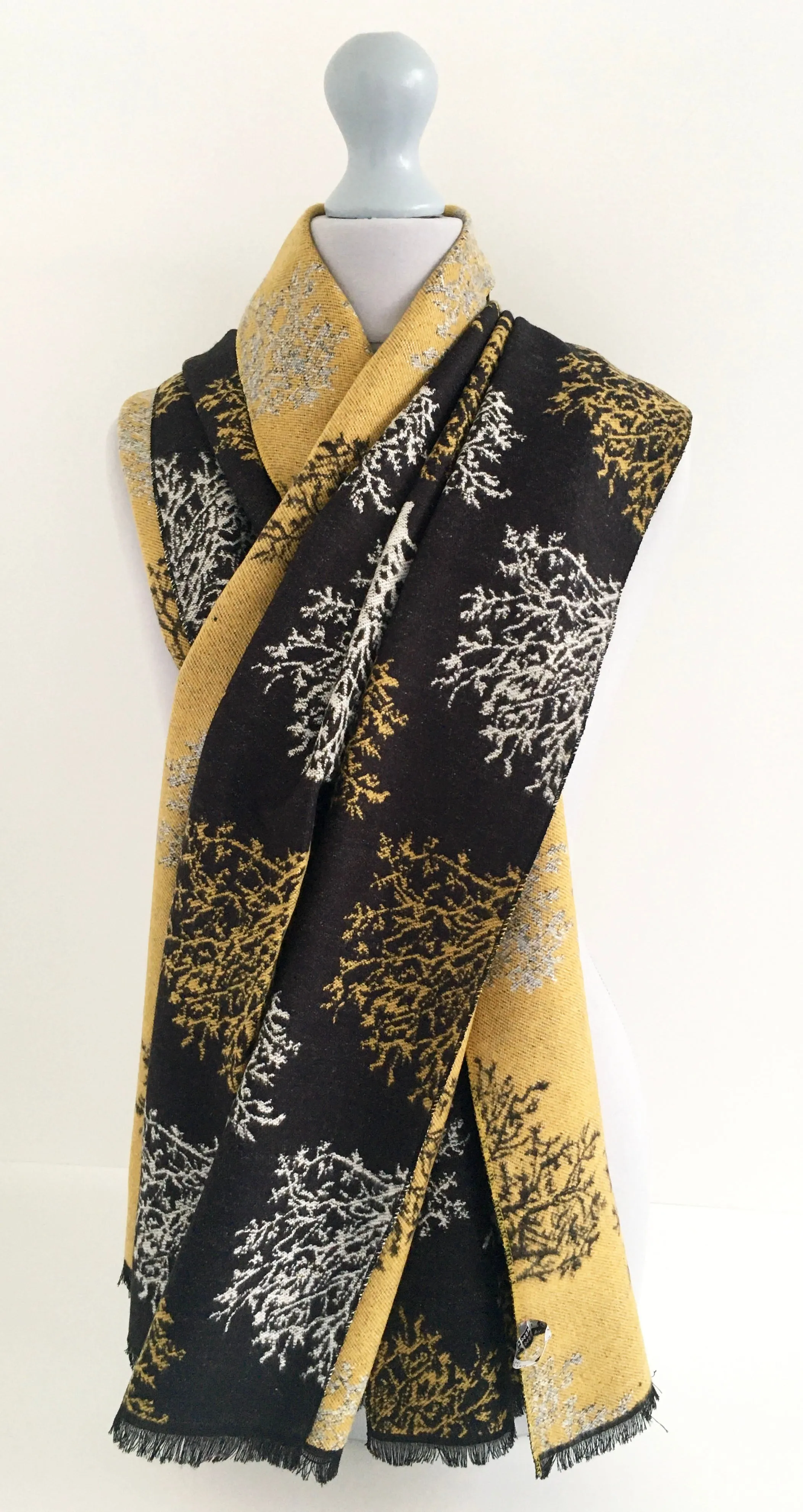 LARGE THICK BLACK TREE REVERSIBLE WINTER SHAWL BLANKET SCARF