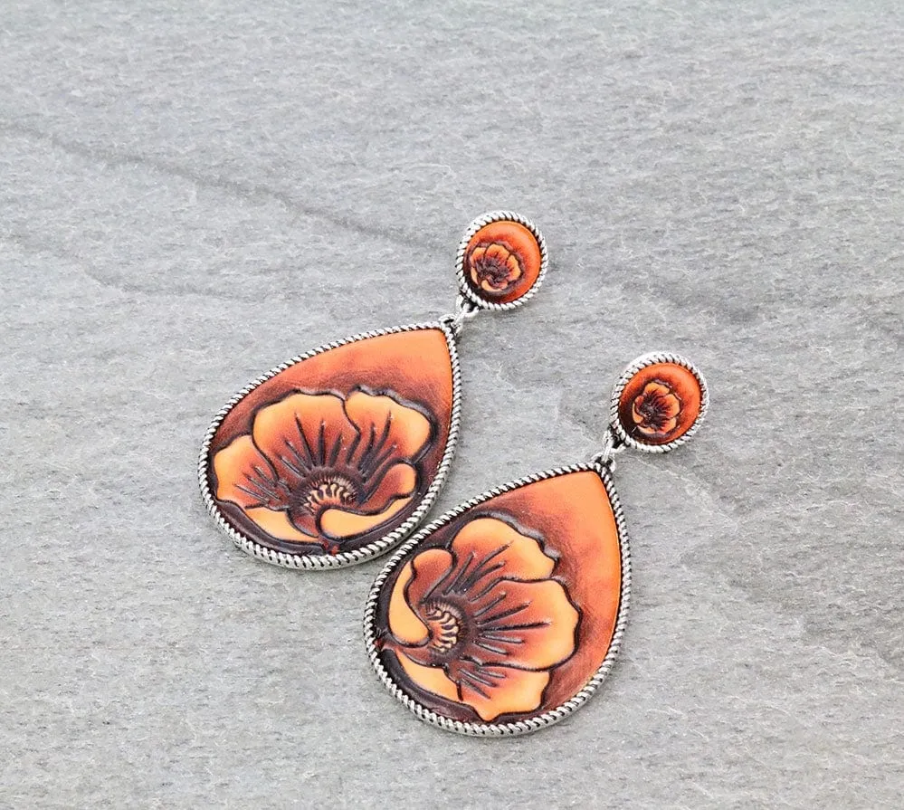 Leather floral studded earrings