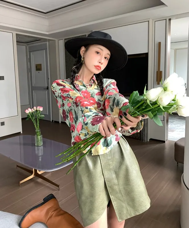 Long-Sleeved Floral Shirt Women's Retro Spring And Autumn Design Niche New Korean Style Loose And Thin Top