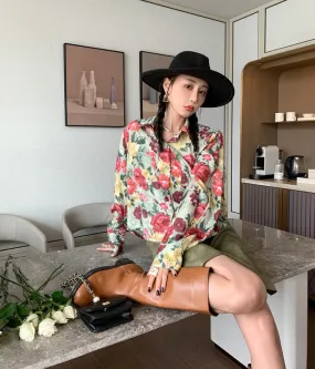 Long-Sleeved Floral Shirt Women's Retro Spring And Autumn Design Niche New Korean Style Loose And Thin Top