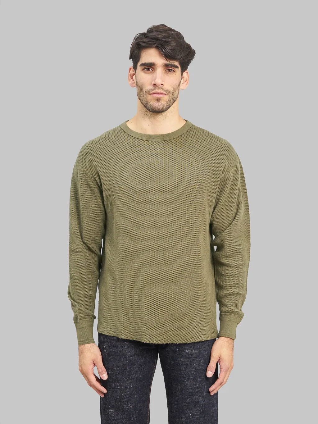 Loop & Weft Double Face Hex Honeycomb Crewneck Thermal Army Olive