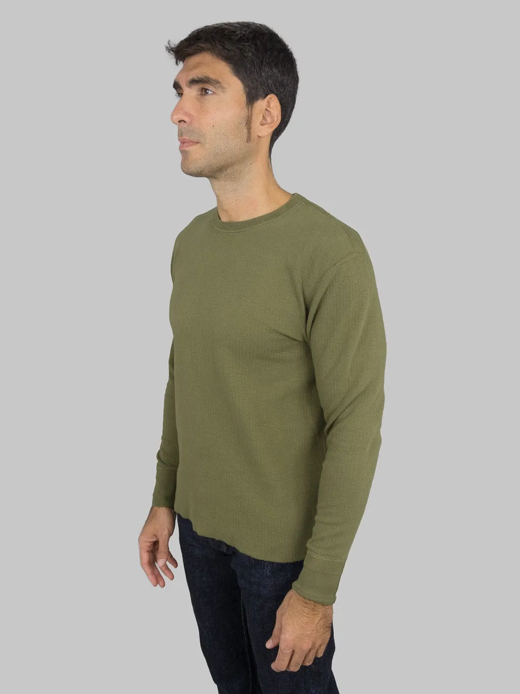 Loop & Weft Double Face Jacquard Crewneck Thermal Army Olive