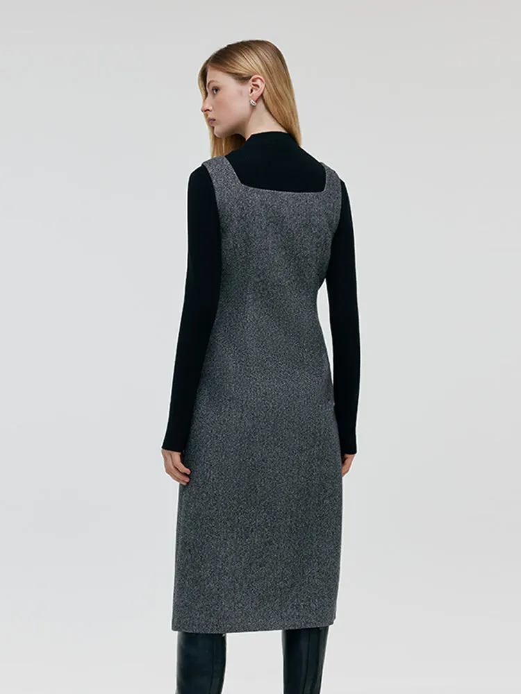 Machine Washable Wool Sweater And Washable Wool Vest Midi Dress Two-Piece Set