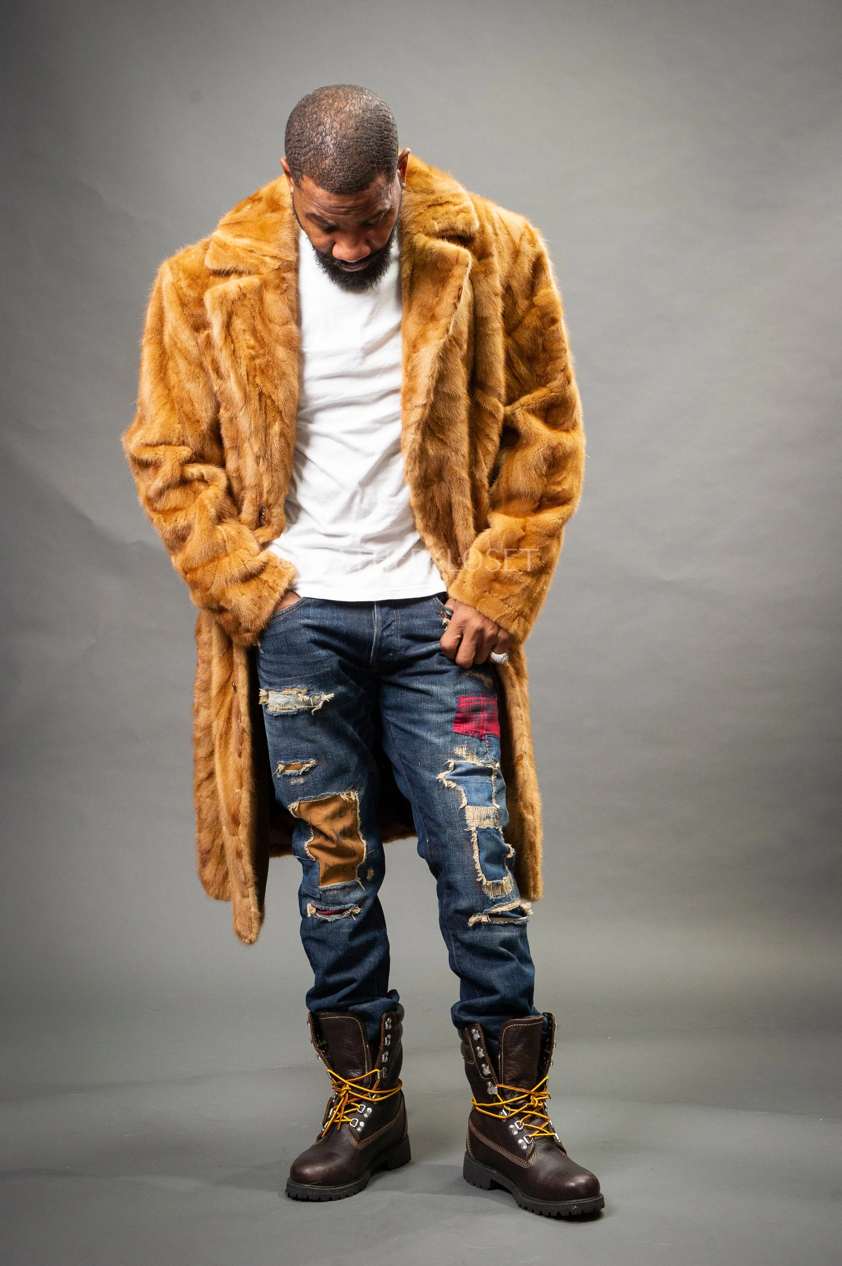 Men's Mink 3/4 Length Coat [Whiskey]