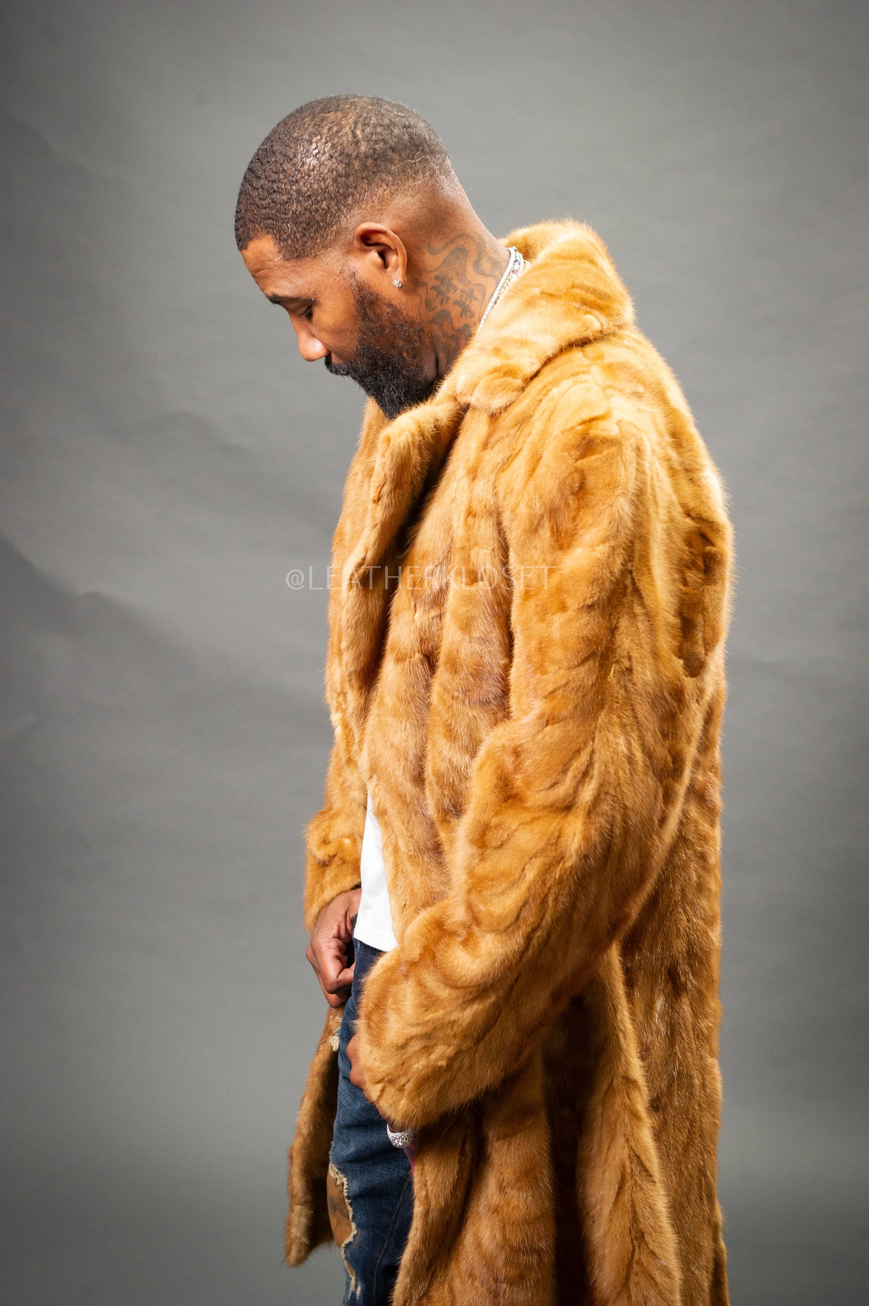 Men's Mink 3/4 Length Coat [Whiskey]