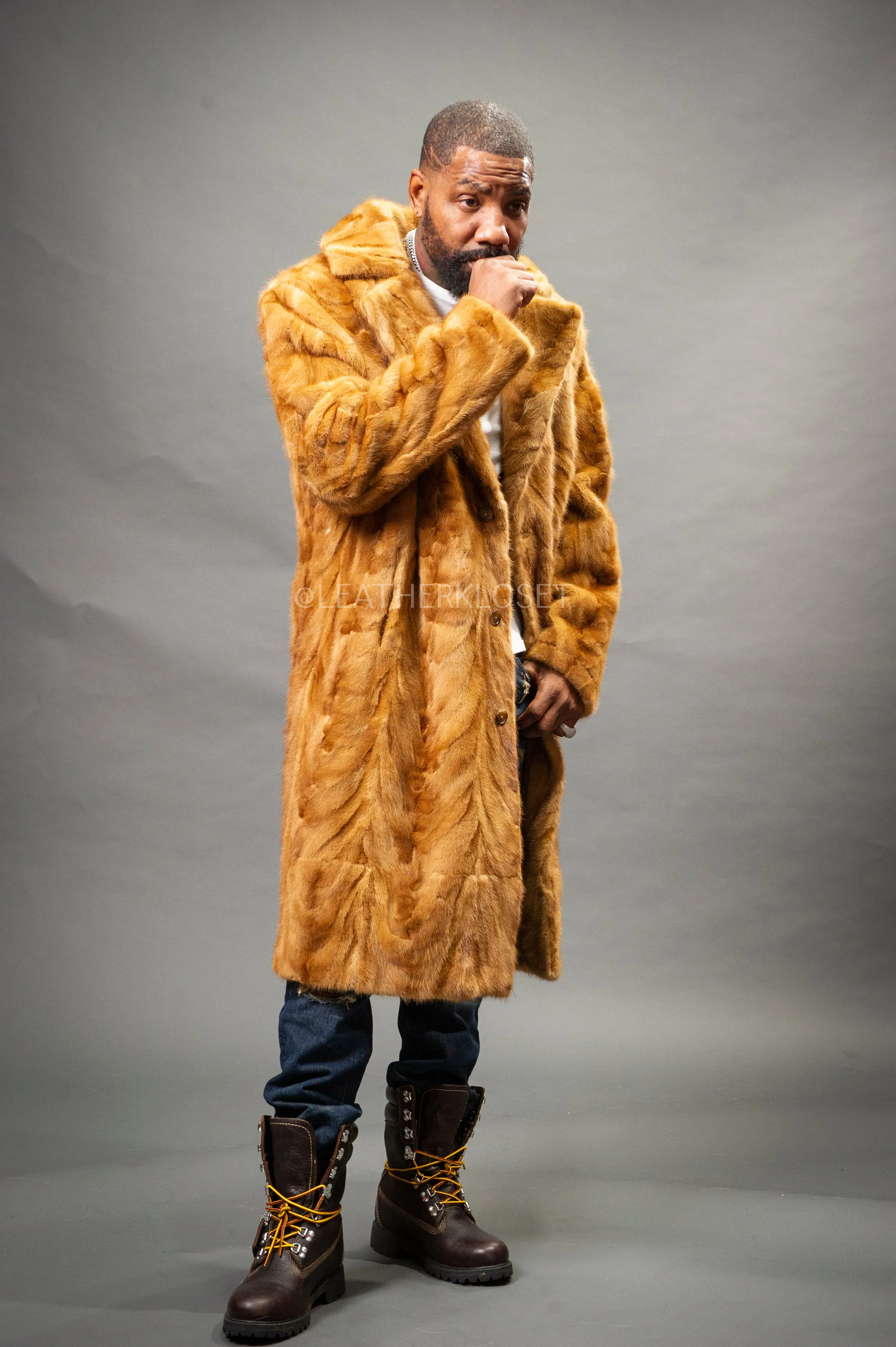 Men's Mink 3/4 Length Coat [Whiskey]