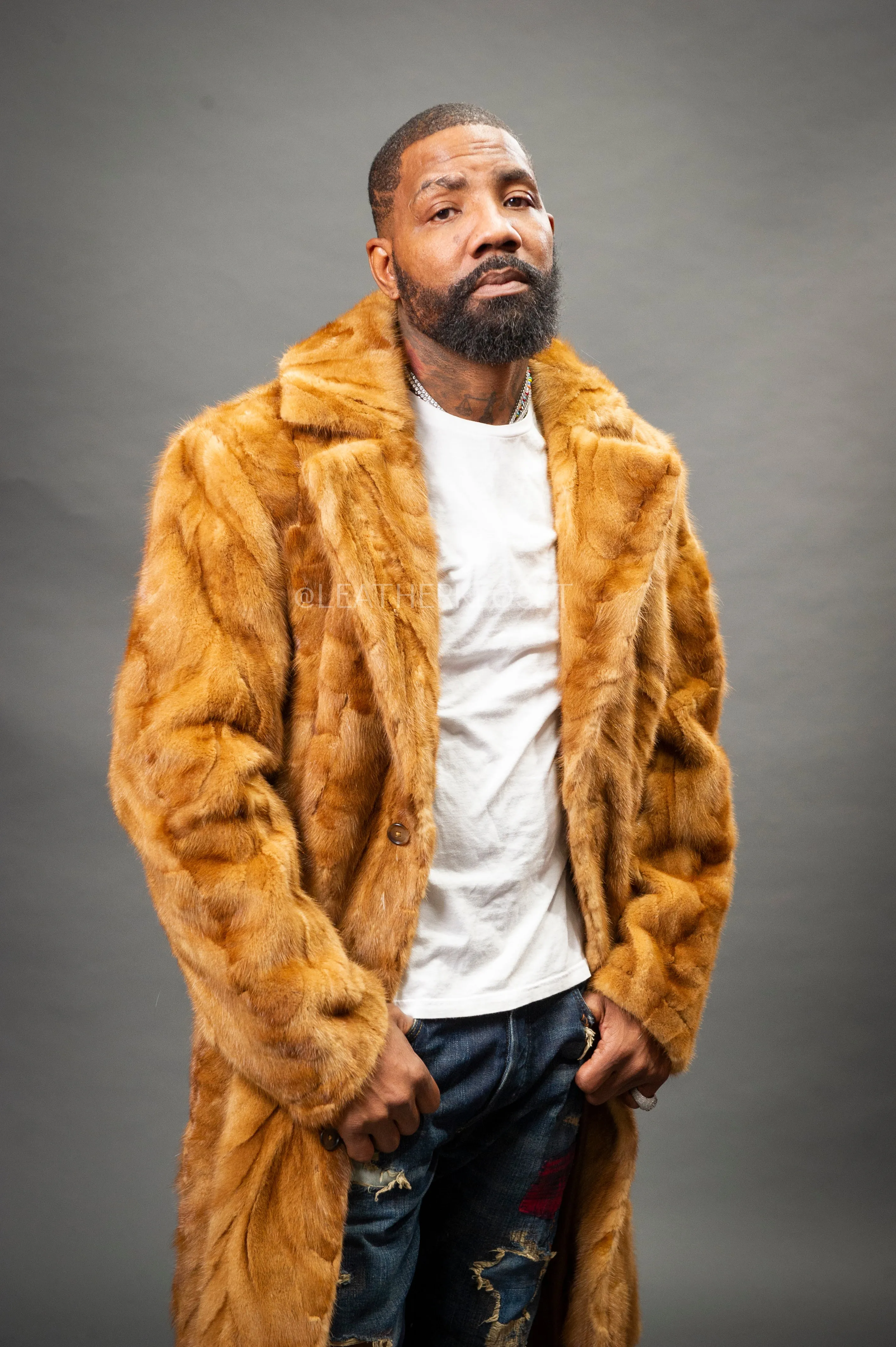 Men's Mink 3/4 Length Coat [Whiskey]