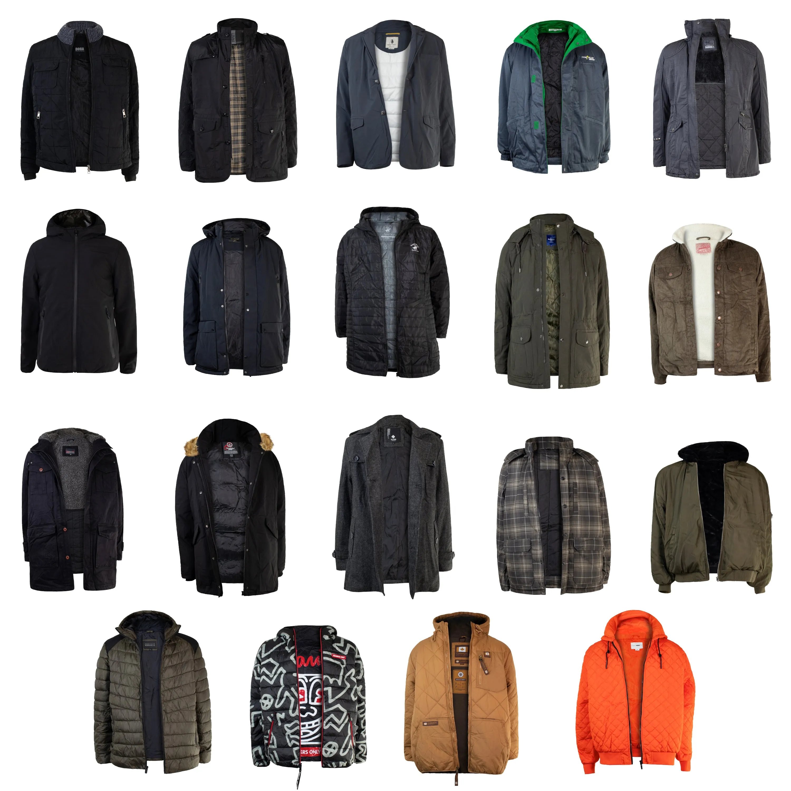 Men's Wholesale Coats in Assorted Styles & Sizes - Bulk Case of 22 Winter Jackets