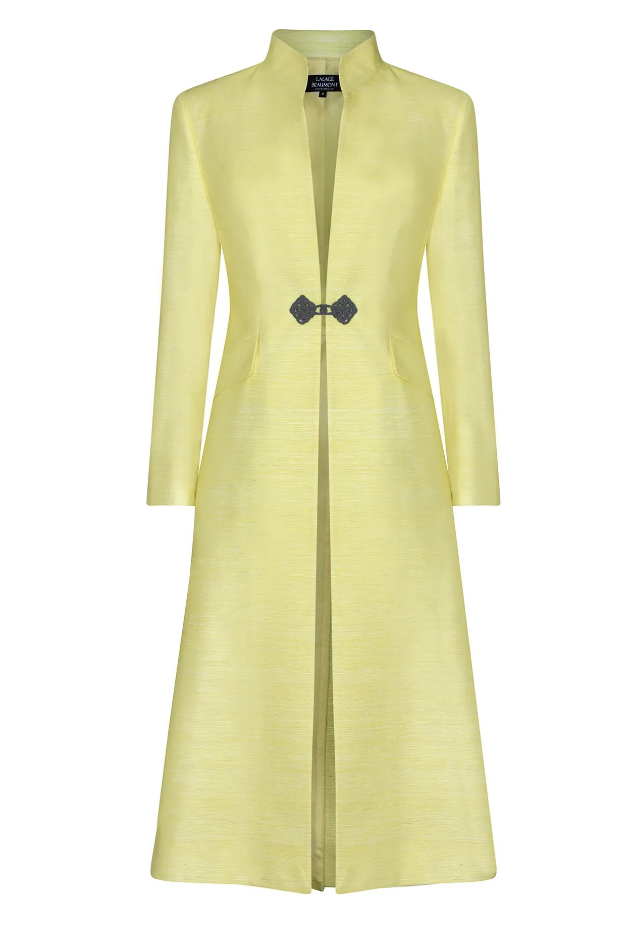 Midi Length Dress Coat in Lemon Yellow Raw Silk Tussar - Vanessa