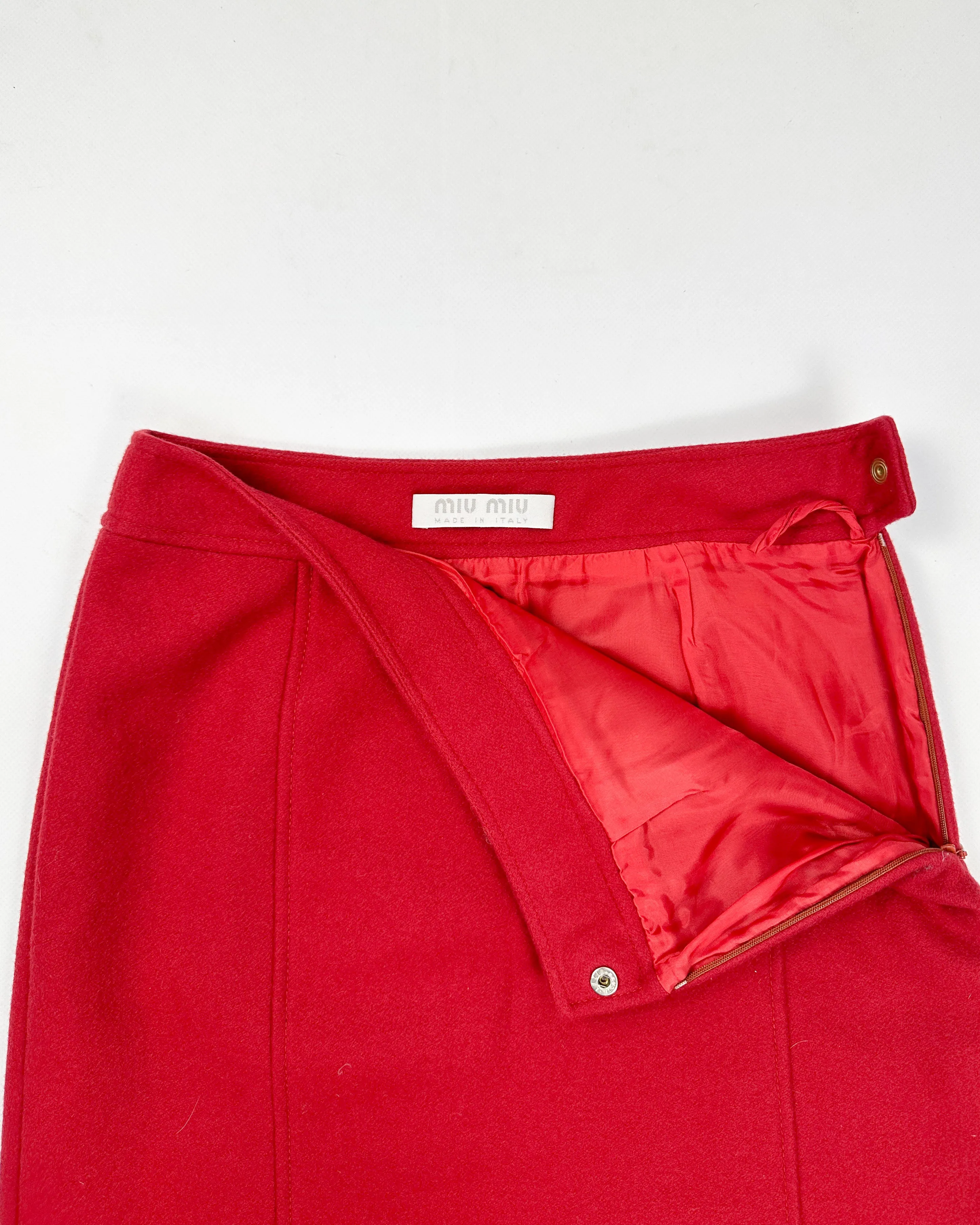 Miu Miu Wool Red Wool Skirt 2000's