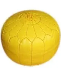 Moroccan Leather Ottoman - Yellow