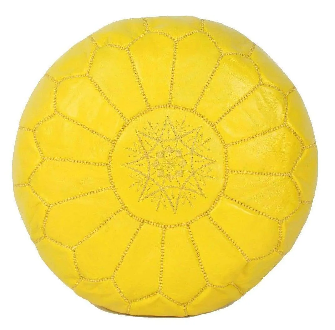 Moroccan Leather Ottoman - Yellow