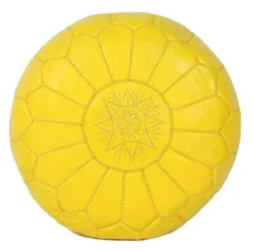 Moroccan Leather Ottoman - Yellow