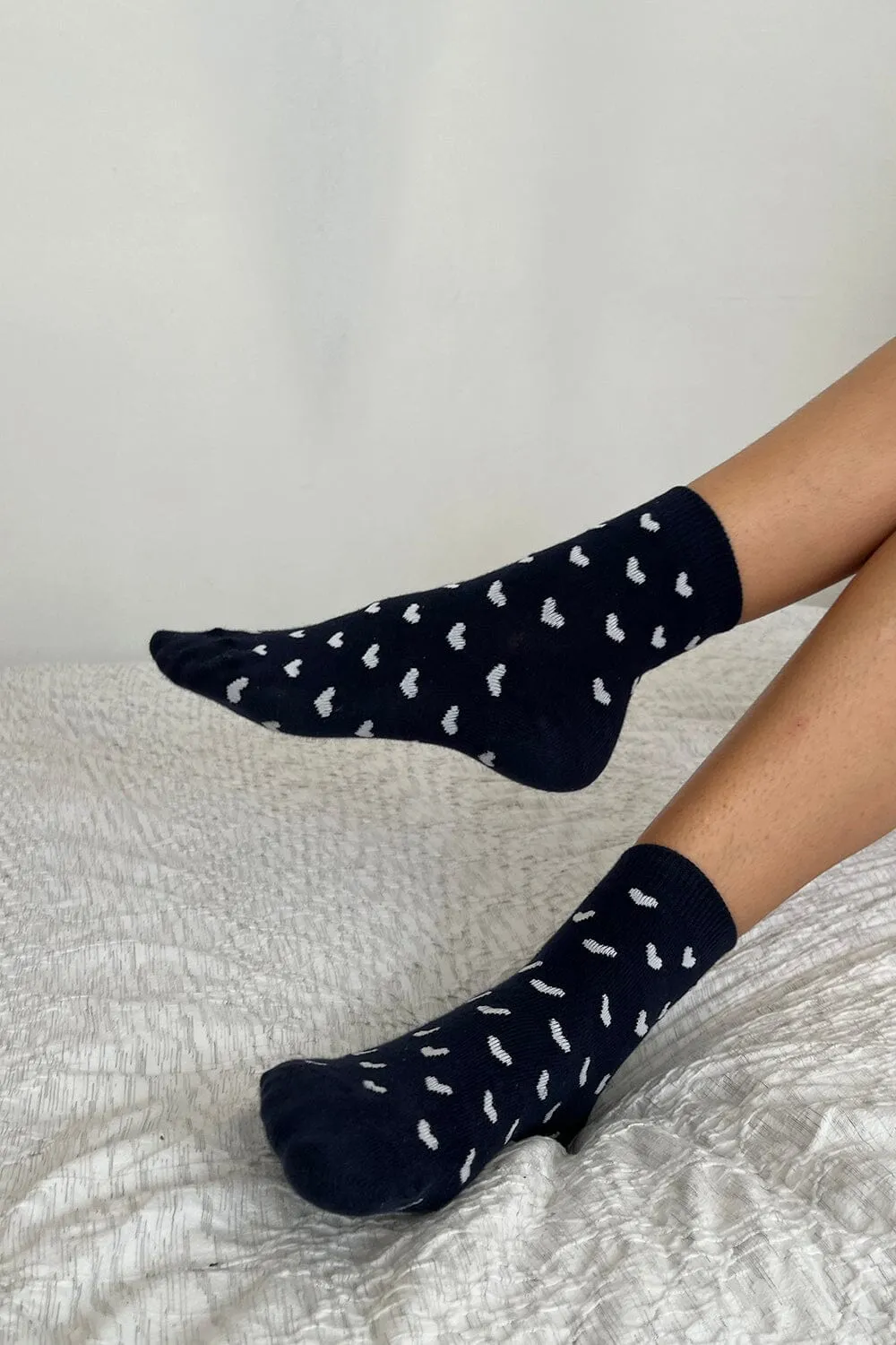 Navy White Heart Socks