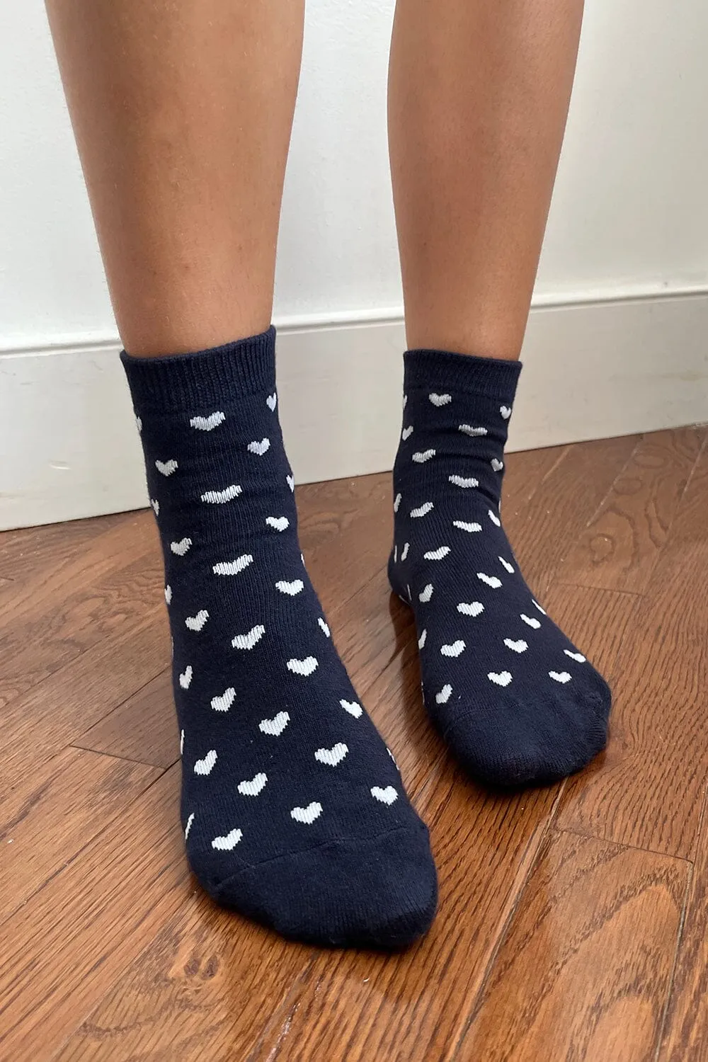 Navy White Heart Socks