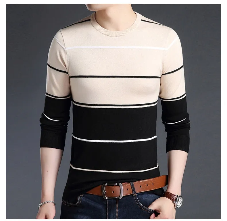 New Fashion Brand Sweater Men's Pullover Striped Slim Fit Jumpers Knitted Woolen Autumn Korean Style Casual Men Clothes