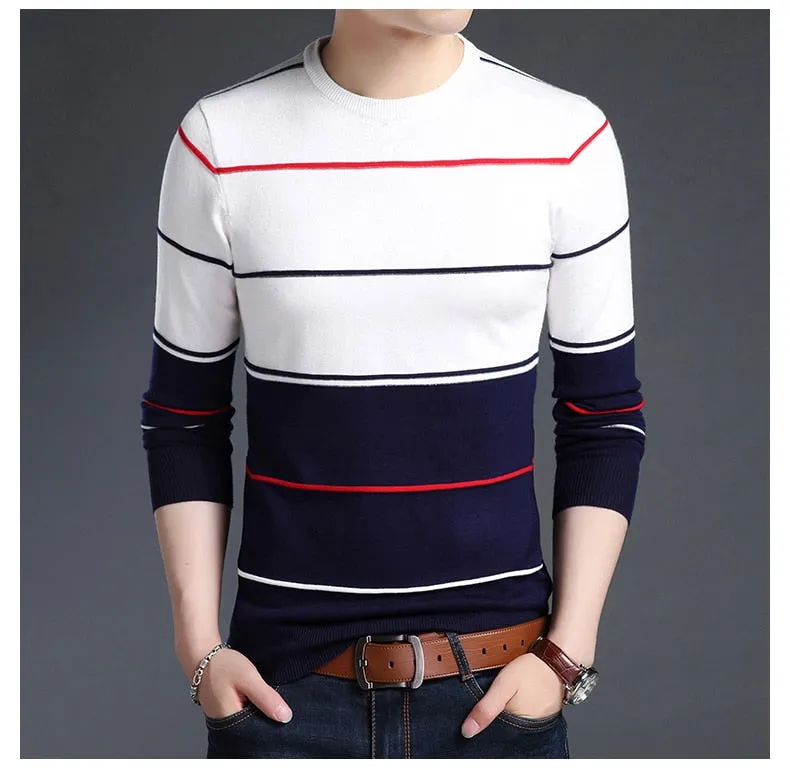 New Fashion Brand Sweater Men's Pullover Striped Slim Fit Jumpers Knitted Woolen Autumn Korean Style Casual Men Clothes