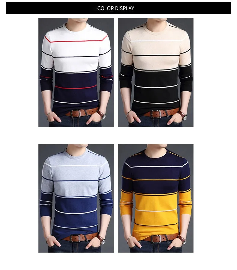 New Fashion Brand Sweater Men's Pullover Striped Slim Fit Jumpers Knitted Woolen Autumn Korean Style Casual Men Clothes