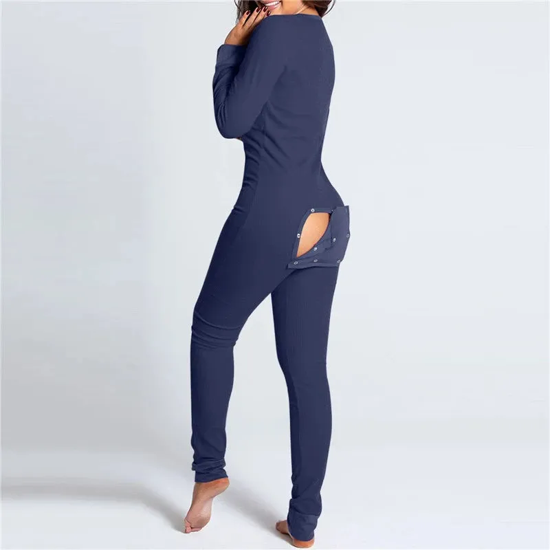 New V-neck Buttons Up Sexy Romper Women Long Sleeve Jumpsuits Autumn Fruits Print Sleepwear Back Flap Sleepwear S2984067