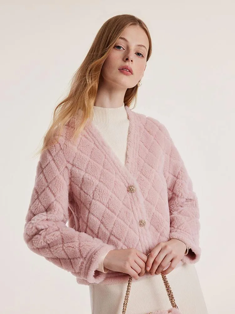 Pink Velour Short Coat With Bag