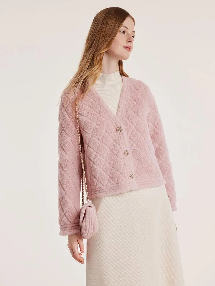 Pink Velour Short Coat With Bag