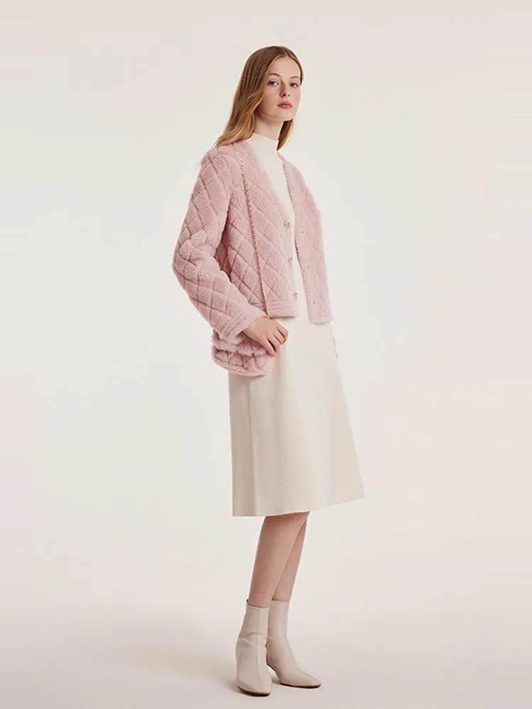 Pink Velour Short Coat With Bag