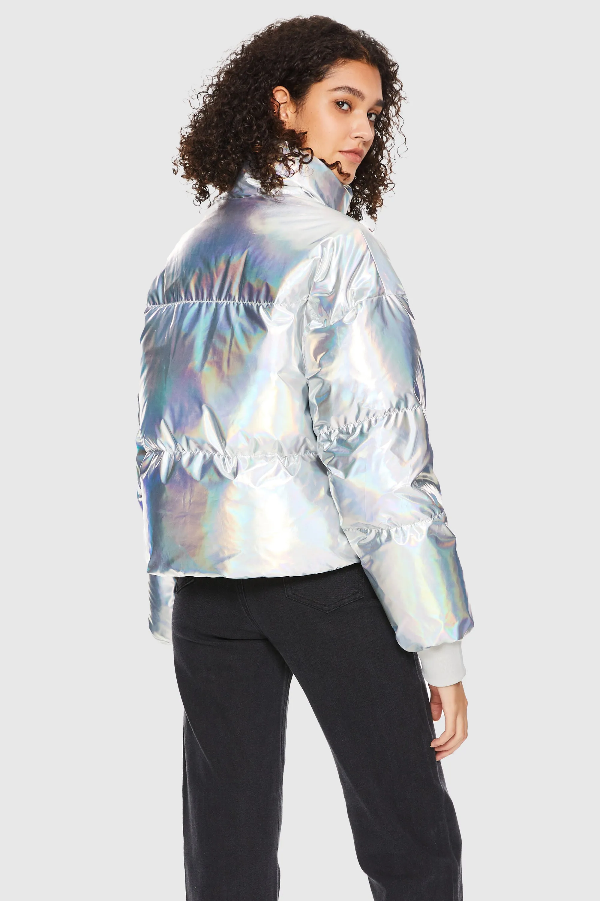 Puff-O Cosmos Metallic Shiny Cropped Winter Puffer Jacket - Metallic Golden