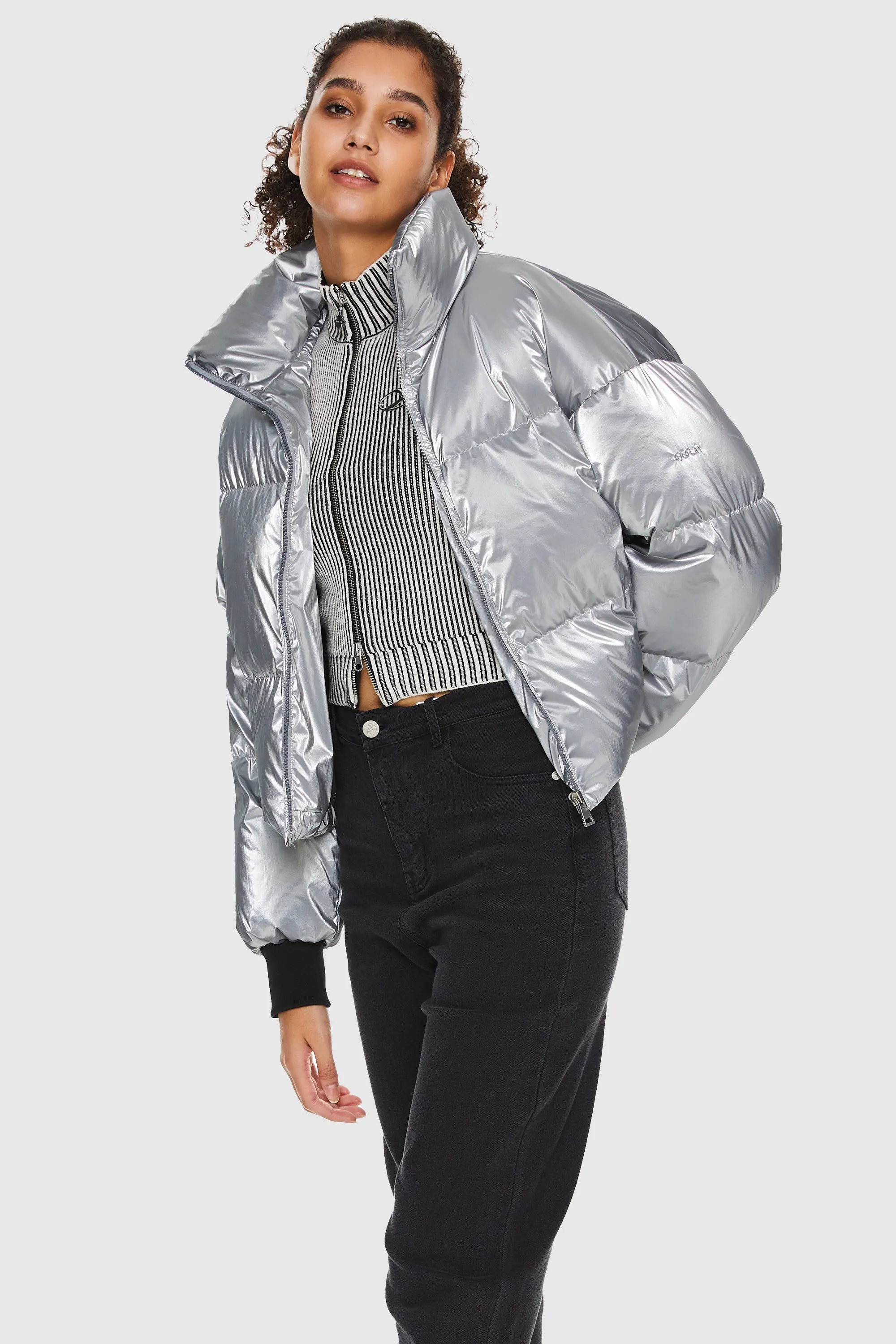 Puff-O Cosmos Metallic Shiny Cropped Winter Puffer Jacket - Metallic Golden