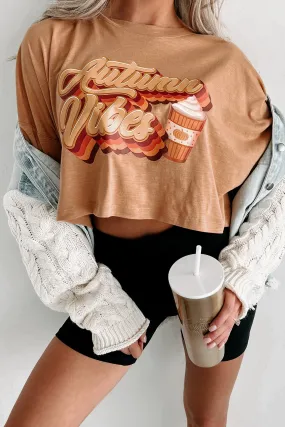 "Autumn Vibes" Long Sleeve Graphic Crop Top (Peanut Butter) - Print On Demand