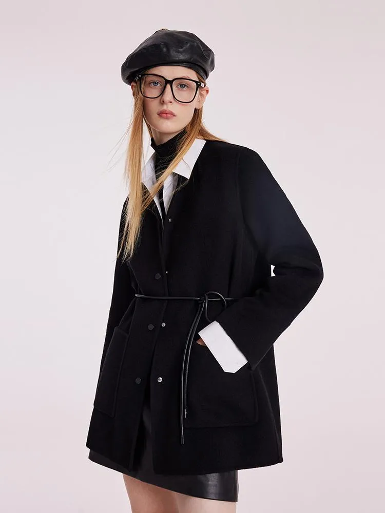 Tencel Wool Double-Faced Women Coat With Belt