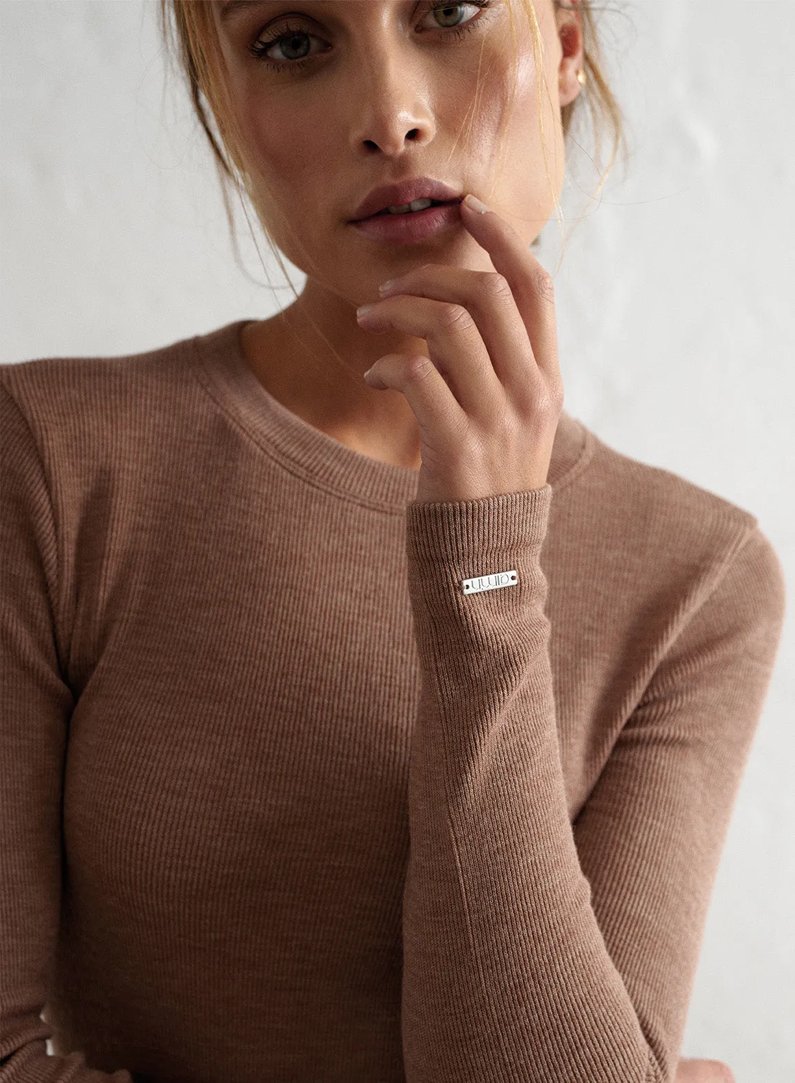 Toffee Melange Ribbed Wool Long Sleeve