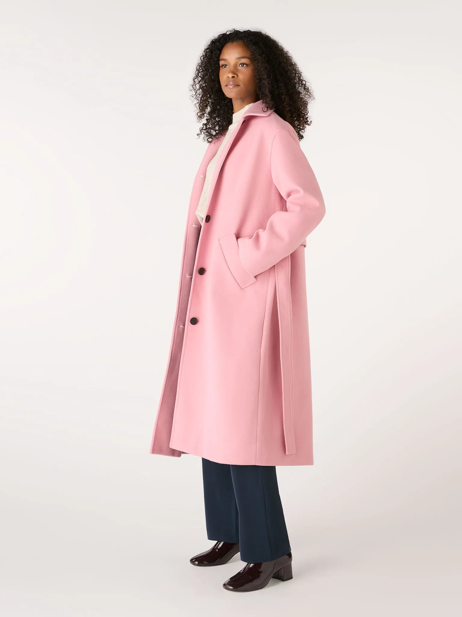 Vienna Single Breasted Belted Coat in Dusty Pink