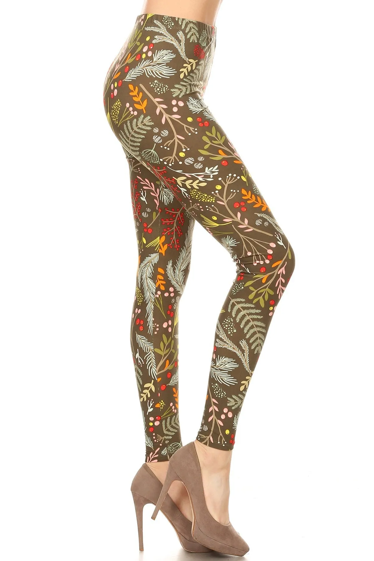 Women's 3X 5X Foliage Autumn Leaf Harvest Pattern Print Leggings