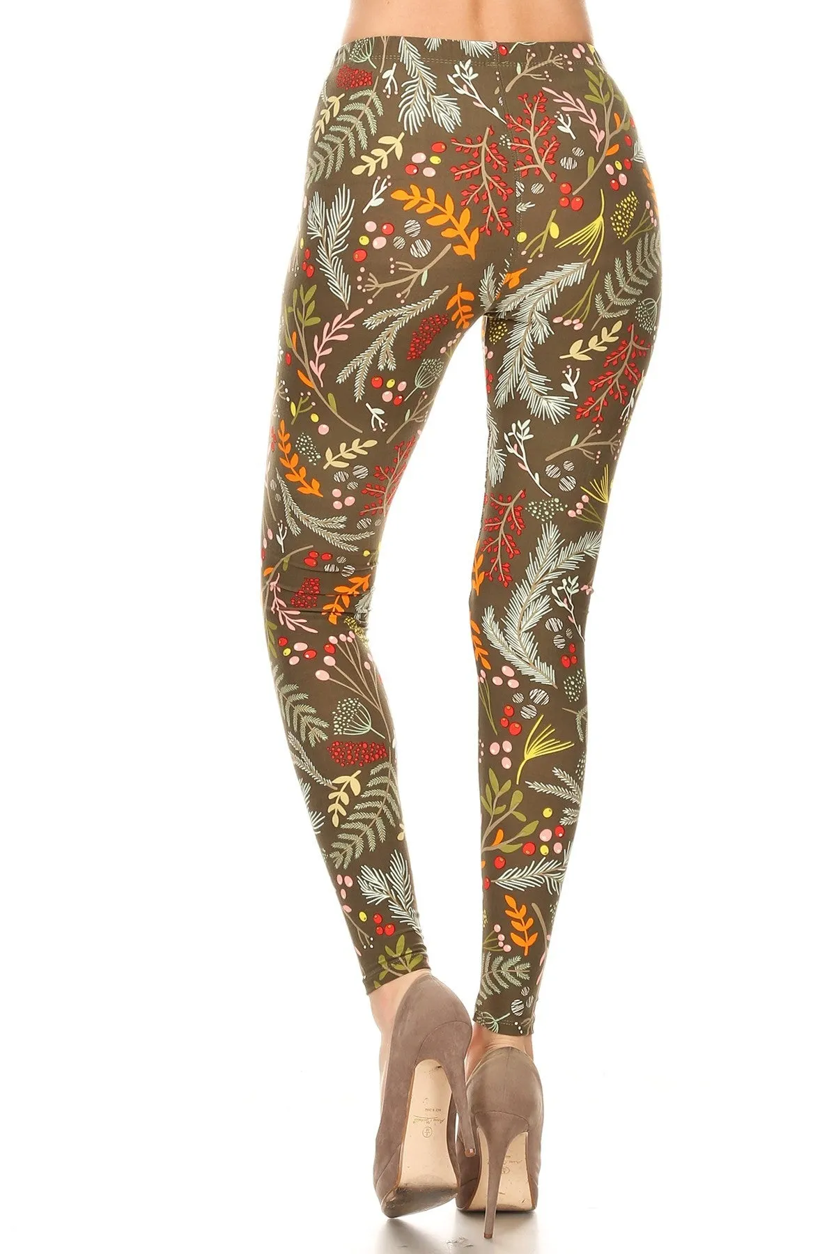 Women's 3X 5X Foliage Autumn Leaf Harvest Pattern Print Leggings