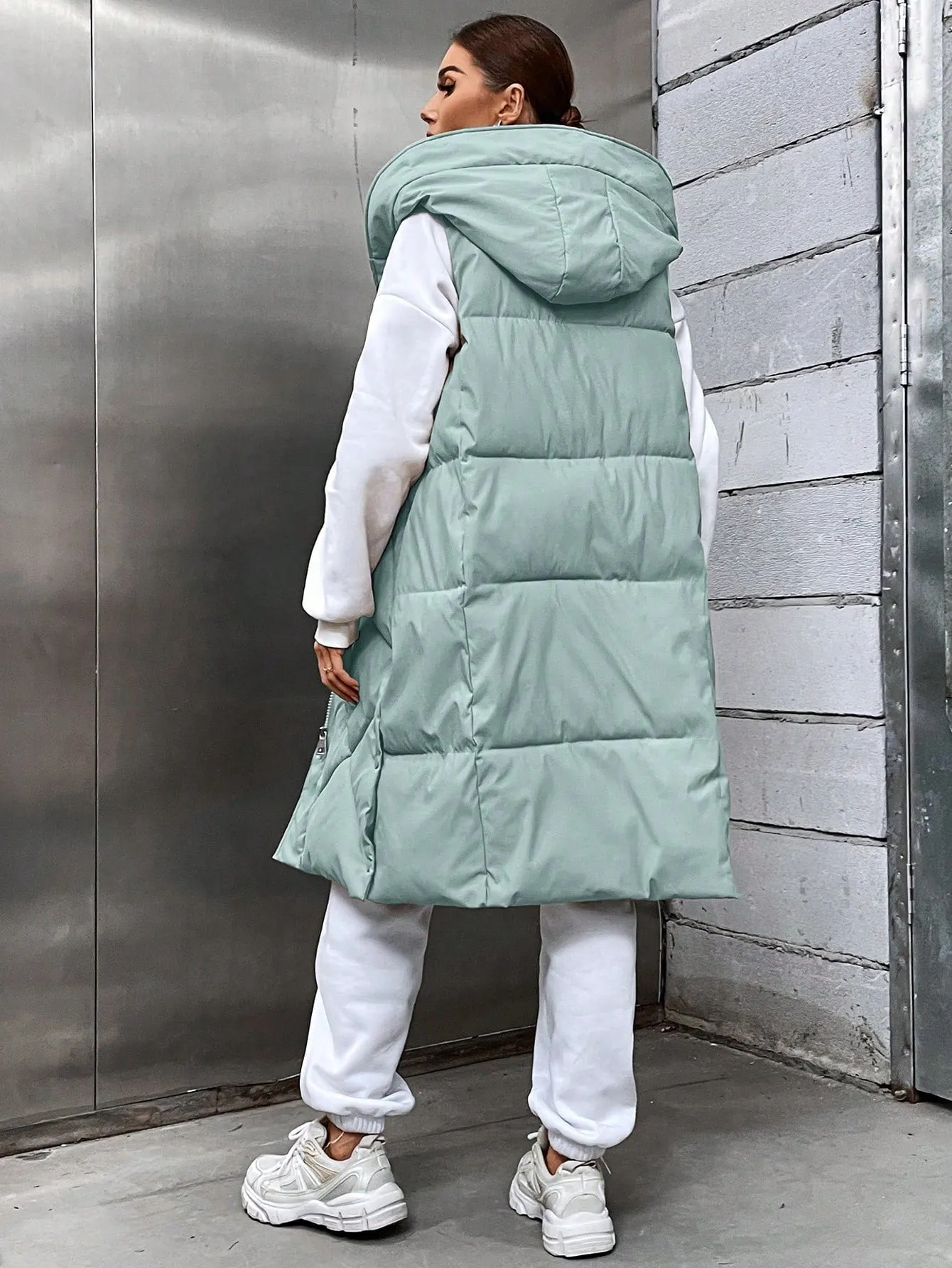 Zip Up Hooded Puffer Vest Coat