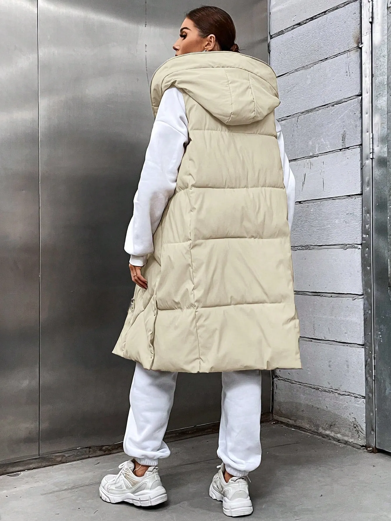 Zip Up Hooded Puffer Vest Coat